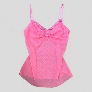 pink sheer lace tank top with tie detailing